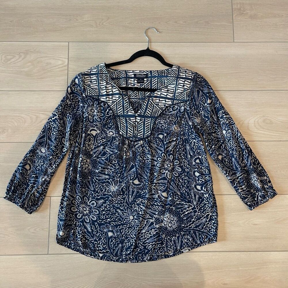 Lucky‎ Brand Womens Blouse S Blue FLoral Bohemian Peasant paisley Classic